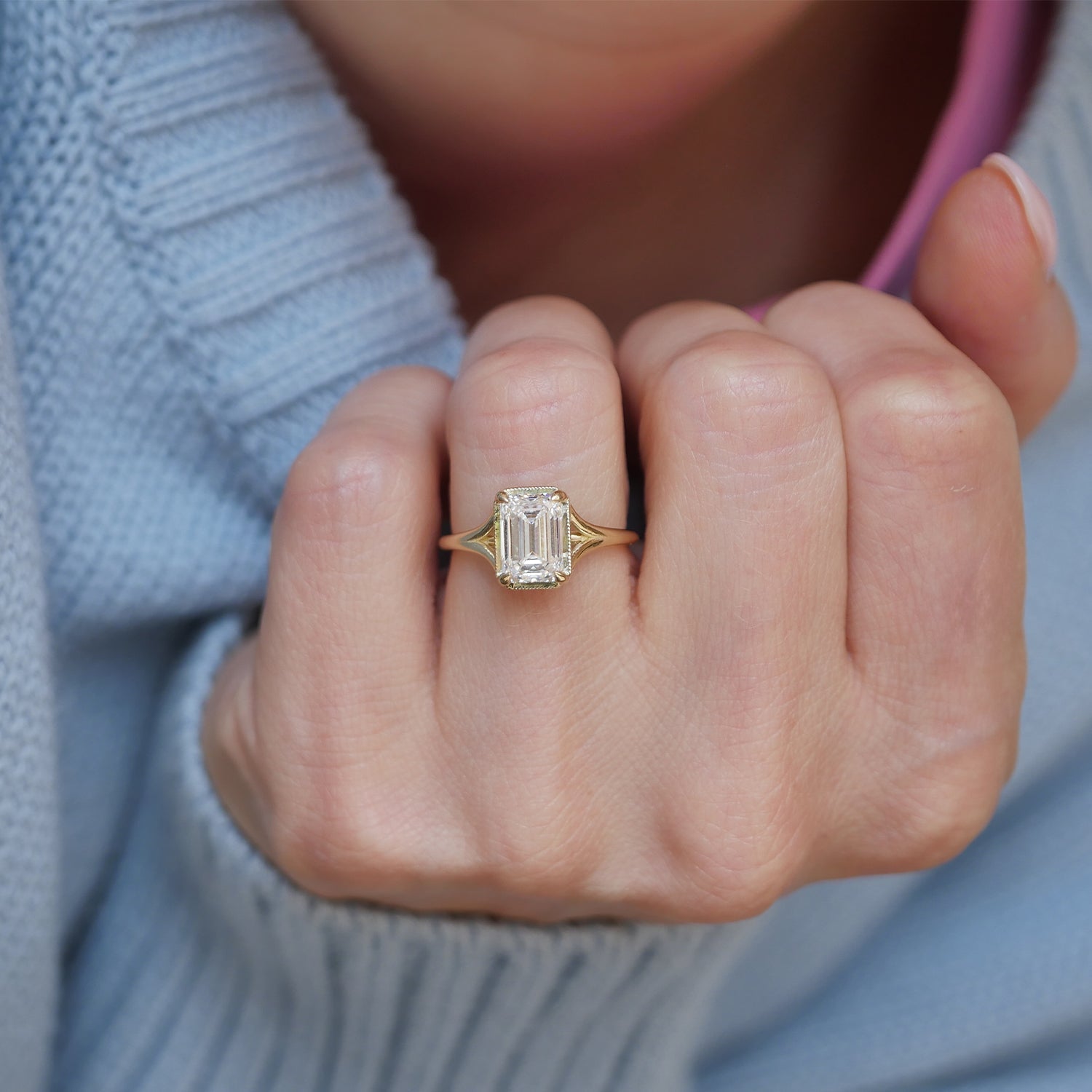 Marquise Shaped Three Stone Lab Grown Diamond Engagement Ring